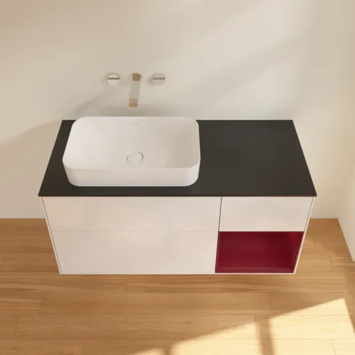 VILLEROY BOCH Toaletní skříňka Finion, s osvětlením, 3 výsuvy, 1200 x 603 x 501 mm, lesklý bílý lak / matný lak Pivoňka / matné černé sklo #F692HBGF, obrázek 3