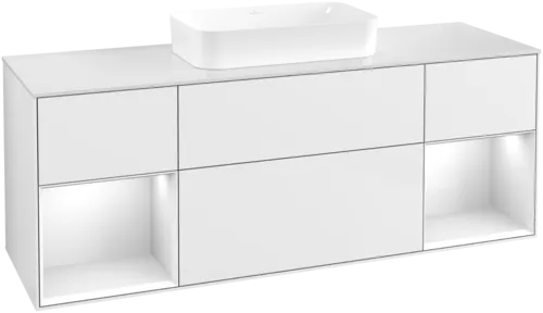 VILLEROY BOCH Toaletní skříňka Finion, s osvětlením, 4 výsuvy, 1600 x 603 x 501 mm, lesklý bílý lak / lesklý bílý lak / sklo bílé matné #F741GFGF