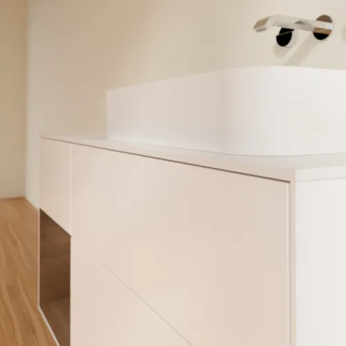 VILLEROY BOCH Toaletní skříňka Finion, s osvětlením, 3 výsuvy, 1200 x 603 x 501 mm, bílý matný lak / ořechová dýha / sklo bílé matné #F681GNMT, obrázek 5