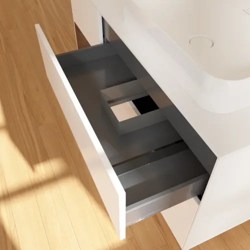 VILLEROY BOCH Toaletní skříňka Finion, s osvětlením, 3 výsuvy, 1200 x 603 x 501 mm, bílý matný lak / ořechová dýha / sklo bílé matné #F681GNMT, obrázek 6