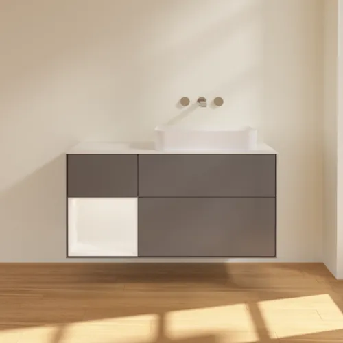 VILLEROY BOCH Toaletní skříňka Finion, s osvětlením, 3 výsuvy, 1200 x 603 x 501 mm, antracitový matný lak / bílý matný lak / bílé matné sklo #F681MTGK, obrázek 3