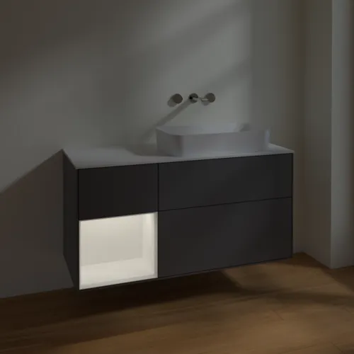 VILLEROY BOCH Toaletní skříňka Finion, s osvětlením, 3 výsuvy, 1200 x 603 x 501 mm, antracitový matný lak / bílý matný lak / bílé matné sklo #F681MTGK, obrázek 4