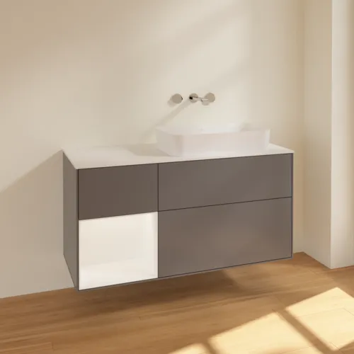 VILLEROY BOCH Toaletní skříňka Finion, s osvětlením, 3 výsuvy, 1200 x 603 x 501 mm, antracitový matný lak / bílý matný lak / bílé matné sklo #F681MTGK, obrázek 2