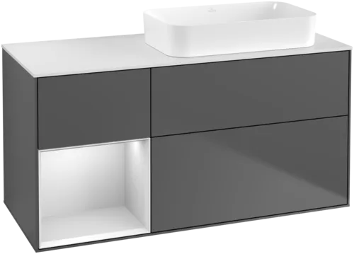 VILLEROY BOCH Toaletní skříňka Finion, s osvětlením, 3 výsuvy, 1200 x 603 x 501 mm, antracitový matný lak / bílý matný lak / bílé matné sklo #F681MTGK