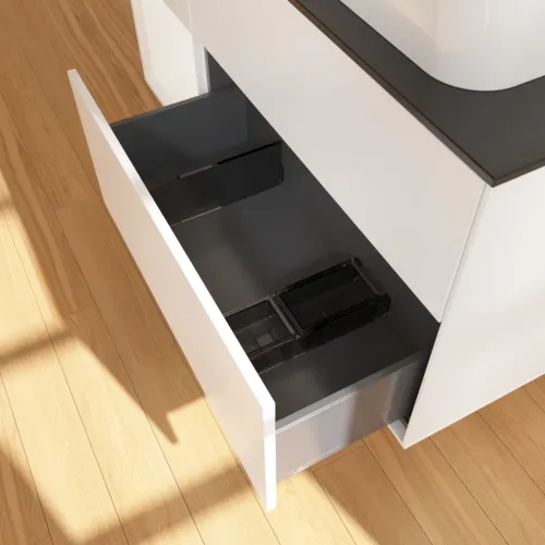 VILLEROY BOCH Toaletní skříňka Finion, s osvětlením, 3 výsuvy, 1200 x 603 x 501 mm, bílý matný lak / bílý matný lak / černé matné sklo #F682MTMT, obrázek 5