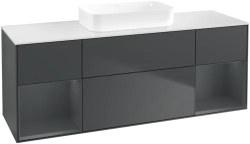 VILLEROY BOCH Toaletní skříňka Finion, s osvětlením, 4 výsuvy, 1600 x 603 x 501 mm, Midnight Blue Matt Lacquer / Midnight Blue Matt Lacquer / Glass White Matt #F741HGHG