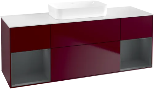 VILLEROY BOCH Toaletní skříňka Finion, s osvětlením, 4 výsuvy, 1600 x 603 x 501 mm, Pivoňka matný lak / Půlnoční modrá matný lak / Sklo bílé matné #F741HGHB