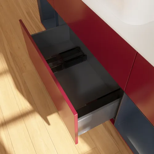 VILLEROY BOCH Toaletní skříňka Finion, s osvětlením, 4 výsuvy, 1600 x 603 x 501 mm, Pivoňka matný lak / Půlnoční modrá matný lak / Sklo bílé matné #F741HGHB, obrázek 7