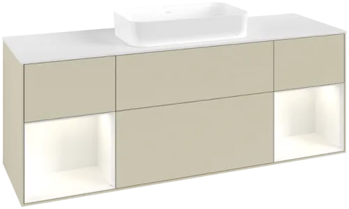 VILLEROY BOCH Toaletní skříňka Finion, s osvětlením, 4 výsuvy, 1600 x 603 x 501 mm, hedvábně šedý matný lak / lesklý bílý lak / sklo bílé matné #F741GFHJ