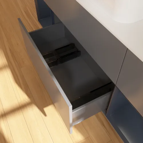 VILLEROY BOCH Toaletní skříňka Finion, s osvětlením, 4 výsuvy, 1600 x 603 x 501 mm, antracitový matný lak / půlnoční modrý matný lak / bílé matné sklo #F741HGGK, obrázek 7