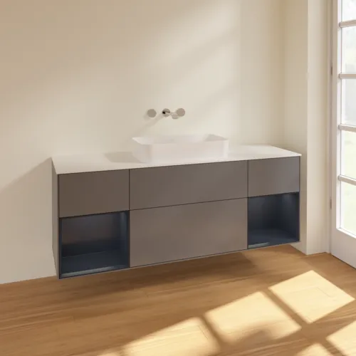 VILLEROY BOCH Toaletní skříňka Finion, s osvětlením, 4 výsuvy, 1600 x 603 x 501 mm, antracitový matný lak / půlnoční modrý matný lak / bílé matné sklo #F741HGGK, obrázek 2