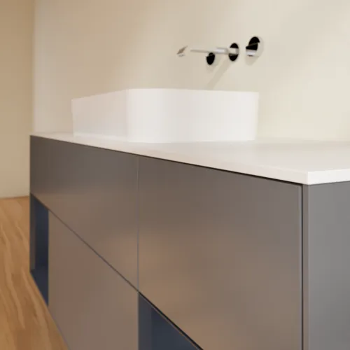 VILLEROY BOCH Toaletní skříňka Finion, s osvětlením, 4 výsuvy, 1600 x 603 x 501 mm, antracitový matný lak / půlnoční modrý matný lak / bílé matné sklo #F741HGGK, obrázek 6