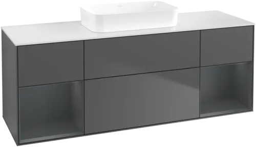 VILLEROY BOCH Toaletní skříňka Finion, s osvětlením, 4 výsuvy, 1600 x 603 x 501 mm, antracitový matný lak / půlnoční modrý matný lak / bílé matné sklo #F741HGGK