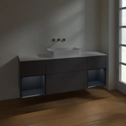 VILLEROY BOCH Toaletní skříňka Finion, s osvětlením, 4 výsuvy, 1600 x 603 x 501 mm, antracitový matný lak / půlnoční modrý matný lak / bílé matné sklo #F741HGGK, obrázek 5
