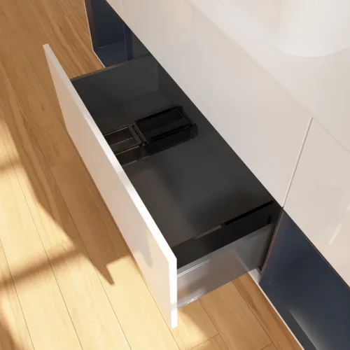 VILLEROY BOCH Toaletní skříňka Finion, s osvětlením, 4 výsuvy, 1600 x 603 x 501 mm, lesklý bílý lak / půlnoční modrý matný lak / bílé matné sklo #F741HGGF, obrázek 7