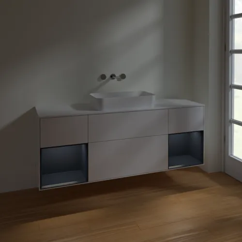 VILLEROY BOCH Toaletní skříňka Finion, s osvětlením, 4 výsuvy, 1600 x 603 x 501 mm, lesklý bílý lak / půlnoční modrý matný lak / bílé matné sklo #F741HGGF, obrázek 5