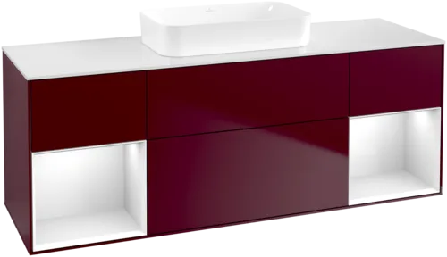 VILLEROY BOCH Toaletní skříňka Finion, s osvětlením, 4 výsuvy, 1600 x 603 x 501 mm, matný lak Peony / lesklý bílý lak / matné bílé sklo #F741GFHB