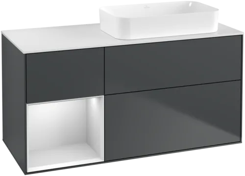 VILLEROY BOCH Toaletní skříňka Finion, s osvětlením, 3 výsuvy, 1200 x 603 x 501 mm, Midnight Blue Matt Lacquer / White Matt Lacquer / Glass White Matt #F681MTHG