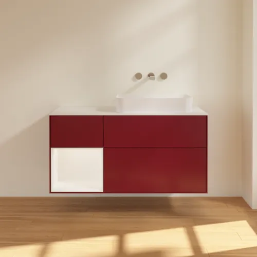 VILLEROY BOCH Toaletní skříňka Finion, s osvětlením, 3 výsuvy, 1200 x 603 x 501 mm, Peony Matt Lacquer / White Matt Lacquer / Glass White Matt #F681MTHB, obrázek 3