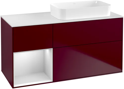 VILLEROY BOCH Toaletní skříňka Finion, s osvětlením, 3 výsuvy, 1200 x 603 x 501 mm, Peony Matt Lacquer / White Matt Lacquer / Glass White Matt #F681MTHB