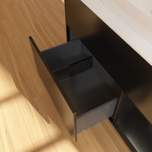 VILLEROY BOCH Toaletní skříňka Finion, s osvětlením, 2 výsuvy, 1000 x 603 x 501 mm, černý matný lak / černý matný lak / sklo bílé matné #F781PDPD, obrázek 7