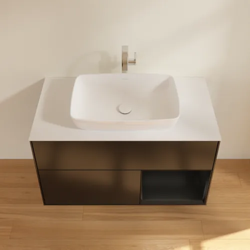 VILLEROY BOCH Toaletní skříňka Finion, s osvětlením, 2 výsuvy, 1000 x 603 x 501 mm, černý matný lak / černý matný lak / sklo bílé matné #F781PDPD, obrázek 4