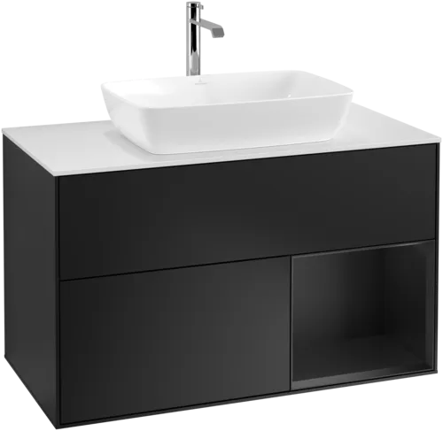 VILLEROY BOCH Toaletní skříňka Finion, s osvětlením, 2 výsuvy, 1000 x 603 x 501 mm, černý matný lak / černý matný lak / sklo bílé matné #F781PDPD
