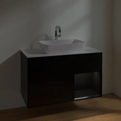 VILLEROY BOCH Toaletní skříňka Finion, s osvětlením, 2 výsuvy, 1000 x 603 x 501 mm, černý matný lak / černý matný lak / sklo bílé matné #F781PDPD, obrázek 5