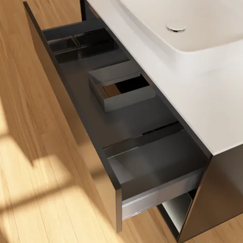 VILLEROY BOCH Toaletní skříňka Finion, s osvětlením, 2 výsuvy, 1000 x 603 x 501 mm, černý matný lak / černý matný lak / sklo bílé matné #F781PDPD, obrázek 8
