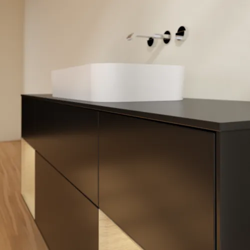 VILLEROY BOCH Toaletní skříňka Finion, s osvětlením, 4 výsuvy, 1600 x 603 x 501 mm, černý matný lak / dubová dýha / černé matné sklo #F742PCPD, obrázek 6