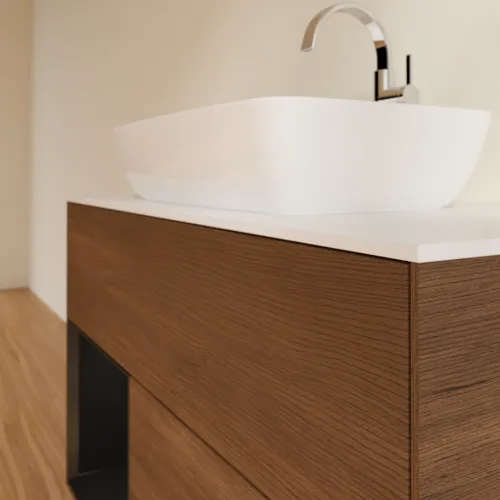 VILLEROY BOCH Toaletní stolek Finion, s osvětlením, 2 výsuvy, 1000 x 603 x 501 mm, ořechová dýha / černý matný lak / sklo bílé matné #F771PDGN, obrázek 6