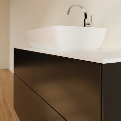 VILLEROY BOCH Toaletní skříňka Finion, 4 výsuvy, 1200 x 603 x 501 mm, černý matný lak / bílé matné sklo #F79100PD, obrázek 5