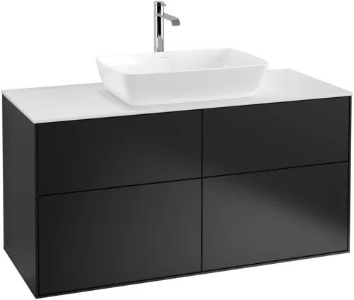 VILLEROY BOCH Toaletní skříňka Finion, 4 výsuvy, 1200 x 603 x 501 mm, černý matný lak / bílé matné sklo #F79100PD
