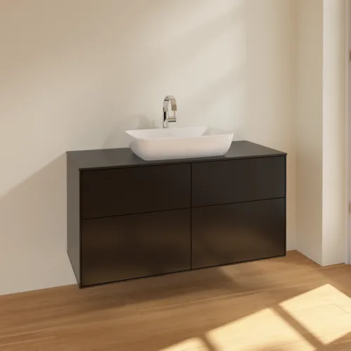 VILLEROY BOCH Toaletní skříňka Finion, 4 výsuvy, 1200 x 603 x 501 mm, černý matný lak / černé matné sklo #F79200PD, obrázek 2