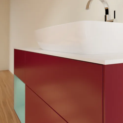 VILLEROY BOCH Toaletní skříňka Finion, s osvětlením, 3 výsuvy, 1200 x 603 x 501 mm, Pivoňka matný lak / Olivový matný lak / Sklo bílé matné #F801GMHB, obrázek 5