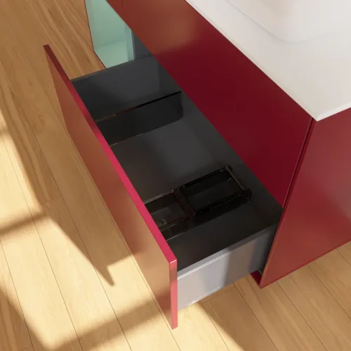 VILLEROY BOCH Toaletní skříňka Finion, s osvětlením, 3 výsuvy, 1200 x 603 x 501 mm, Pivoňka matný lak / Olivový matný lak / Sklo bílé matné #F801GMHB, obrázek 6