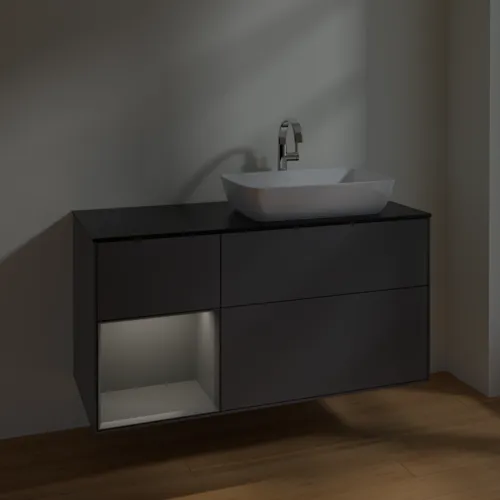 VILLEROY BOCH Toaletní skříňka Finion, s osvětlením, 3 výsuvy, 1200 x 603 x 501 mm, antracit matný lak / antracit matný lak / sklo černé matné #F802GKGK, obrázek 4