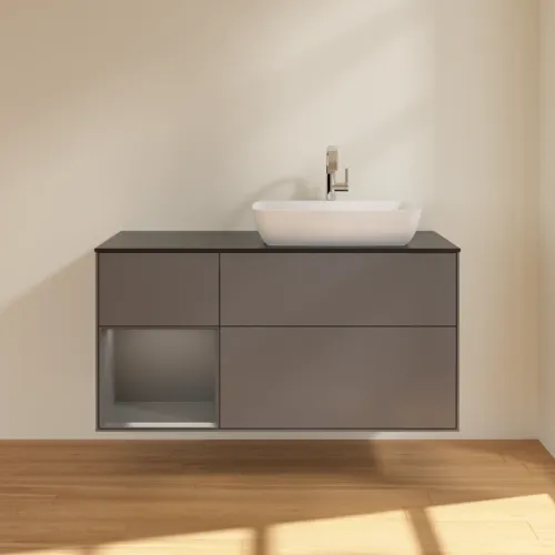 VILLEROY BOCH Toaletní skříňka Finion, s osvětlením, 3 výsuvy, 1200 x 603 x 501 mm, antracit matný lak / antracit matný lak / sklo černé matné #F802GKGK, obrázek 3
