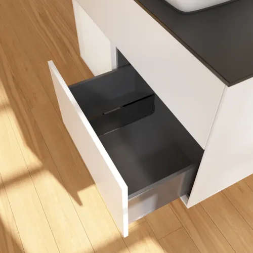 VILLEROY BOCH Umyvadlová skříňka Finion, s osvětlením, 2 výsuvy, 1000 x 603 x 501 mm, bílý matný lak / bílý lesklý lak / černé matné sklo #F772GFMT, obrázek 7
