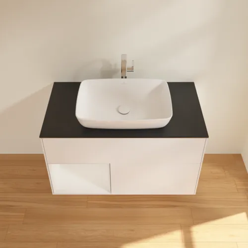 VILLEROY BOCH Umyvadlová skříňka Finion, s osvětlením, 2 výsuvy, 1000 x 603 x 501 mm, bílý matný lak / bílý lesklý lak / černé matné sklo #F772GFMT, obrázek 4