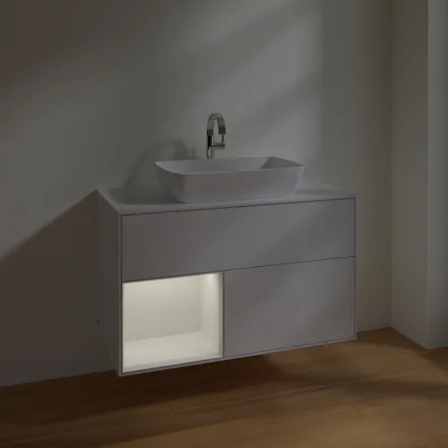 VILLEROY BOCH Toaletní skříňka Finion, s osvětlením, 2 výsuvy, 1000 x 603 x 501 mm, lesklý bílý lak / lesklý bílý lak / sklo bílé matné #F771GFGF, obrázek 5