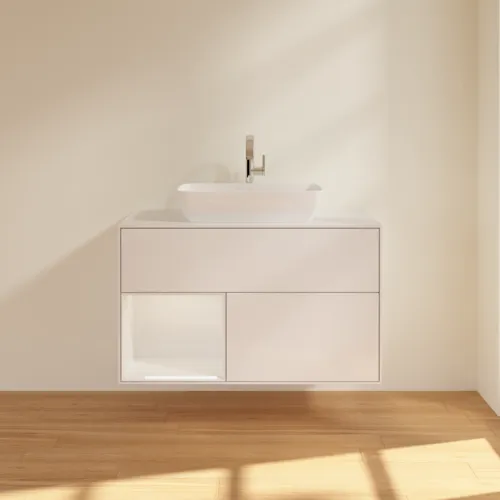 VILLEROY BOCH Toaletní skříňka Finion, s osvětlením, 2 výsuvy, 1000 x 603 x 501 mm, lesklý bílý lak / lesklý bílý lak / sklo bílé matné #F771GFGF, obrázek 3