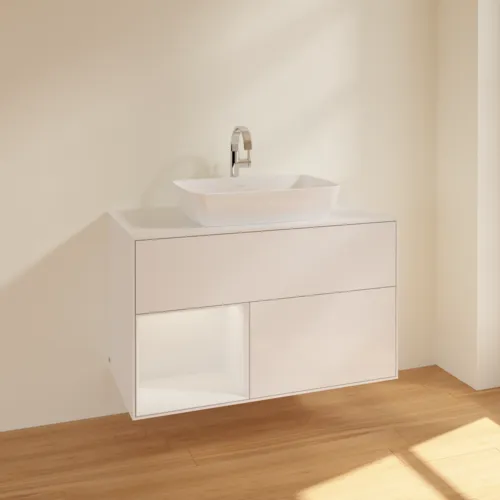 VILLEROY BOCH Toaletní skříňka Finion, s osvětlením, 2 výsuvy, 1000 x 603 x 501 mm, lesklý bílý lak / lesklý bílý lak / sklo bílé matné #F771GFGF, obrázek 2
