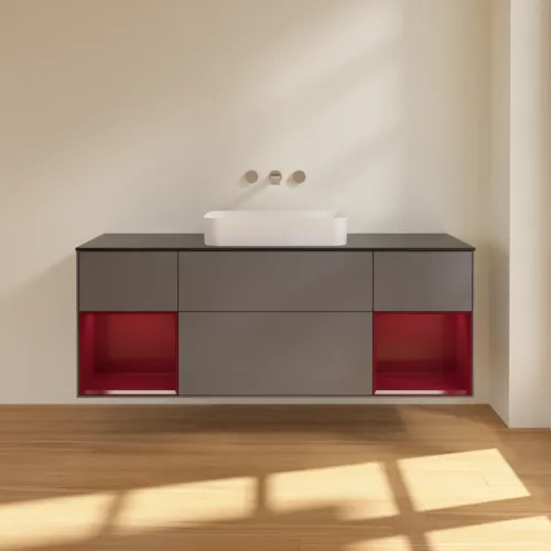 VILLEROY BOCH Toaletní skříňka Finion, s osvětlením, 4 výsuvy, 1600 x 603 x 501 mm, antracitový matný lak / pivoňkový matný lak / černé matné sklo #F742HBGK, obrázek 3