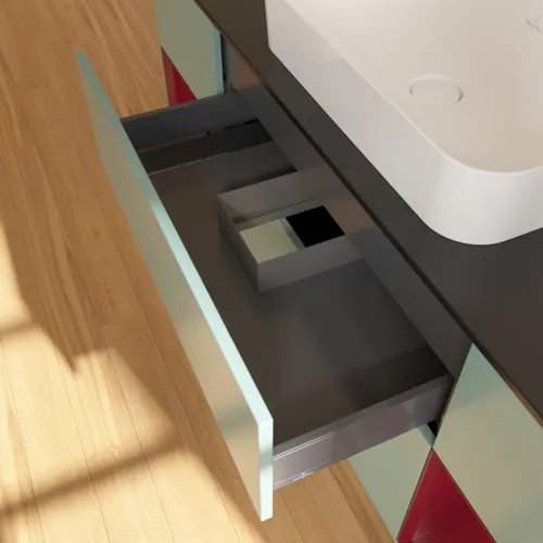 VILLEROY BOCH Toaletní skříňka Finion, s osvětlením, 4 výsuvy, 1600 x 603 x 501 mm, olivový matný lak / pivoňkový matný lak / černé matné sklo #F742HBGM, obrázek 8