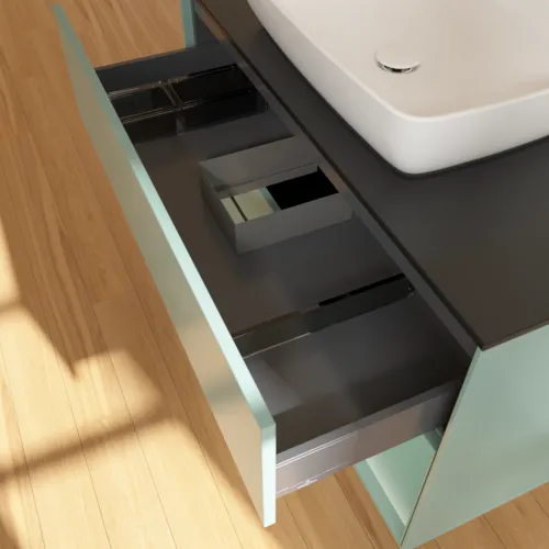 VILLEROY BOCH Toaletní skříňka Finion, s osvětlením, 2 výsuvy, 1000 x 603 x 501 mm, olivově matný lak / olivově matný lak / sklo černé matné #F782GMGM, obrázek 8