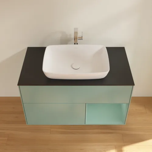 VILLEROY BOCH Toaletní skříňka Finion, s osvětlením, 2 výsuvy, 1000 x 603 x 501 mm, olivově matný lak / olivově matný lak / sklo černé matné #F782GMGM, obrázek 4