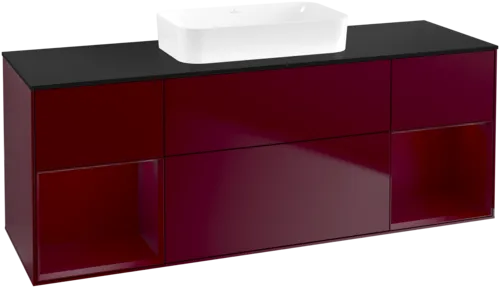 VILLEROY BOCH Toaletní skříňka Finion, s osvětlením, 4 výsuvy, 1600 x 603 x 501 mm, Peony Matt Lacquer / Peony Matt Lacquer / Glass Black Matt #F742HBHB