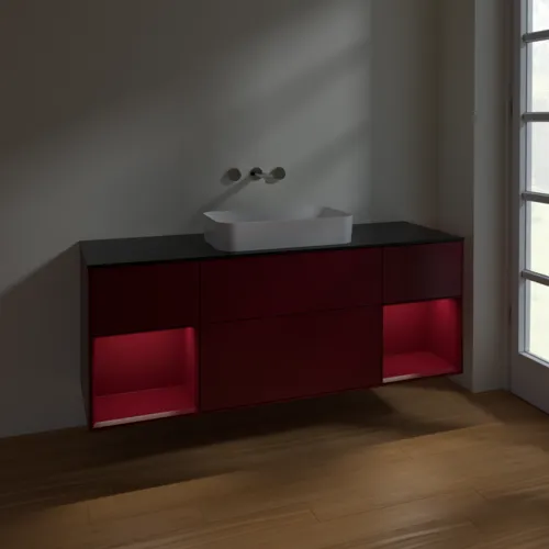 VILLEROY BOCH Toaletní skříňka Finion, s osvětlením, 4 výsuvy, 1600 x 603 x 501 mm, Peony Matt Lacquer / Peony Matt Lacquer / Glass Black Matt #F742HBHB, obrázek 5