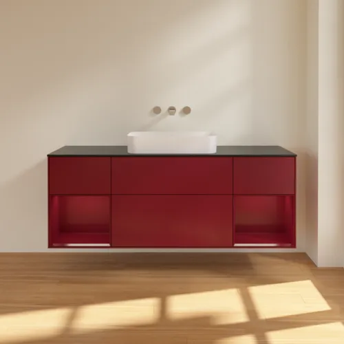 VILLEROY BOCH Toaletní skříňka Finion, s osvětlením, 4 výsuvy, 1600 x 603 x 501 mm, Peony Matt Lacquer / Peony Matt Lacquer / Glass Black Matt #F742HBHB, obrázek 3